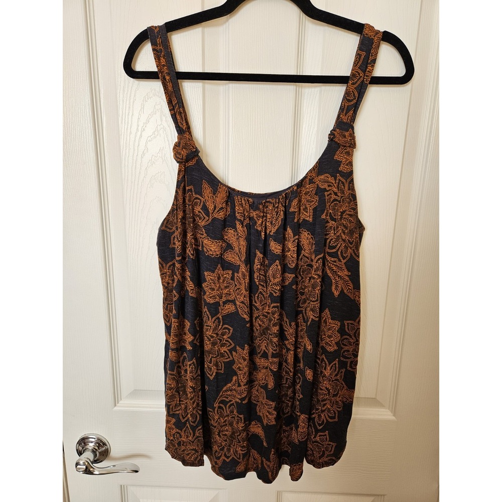 Maurices Blue Orange Floral Print Scoop Neck Knotted Strap Tank Top, Size XL